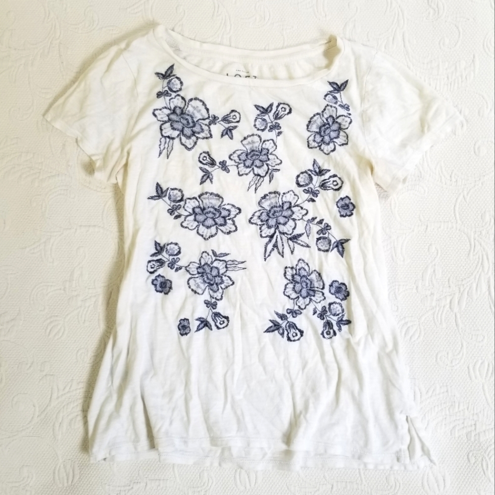 LOFT Embroidered White Tshirt